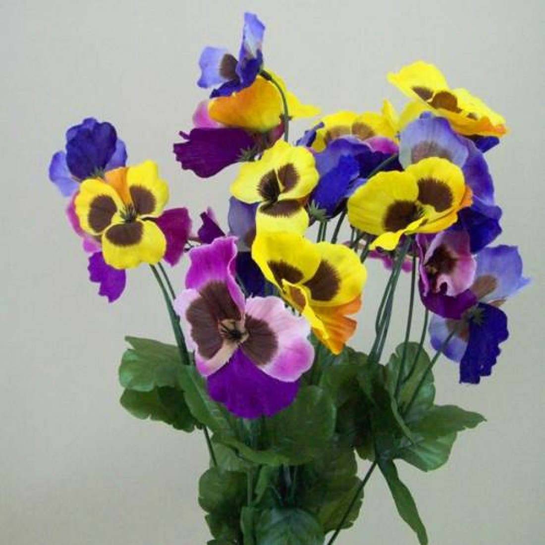 Artificial Pansies Bush Yellow Mauve and Purple Large 53cm Artificial